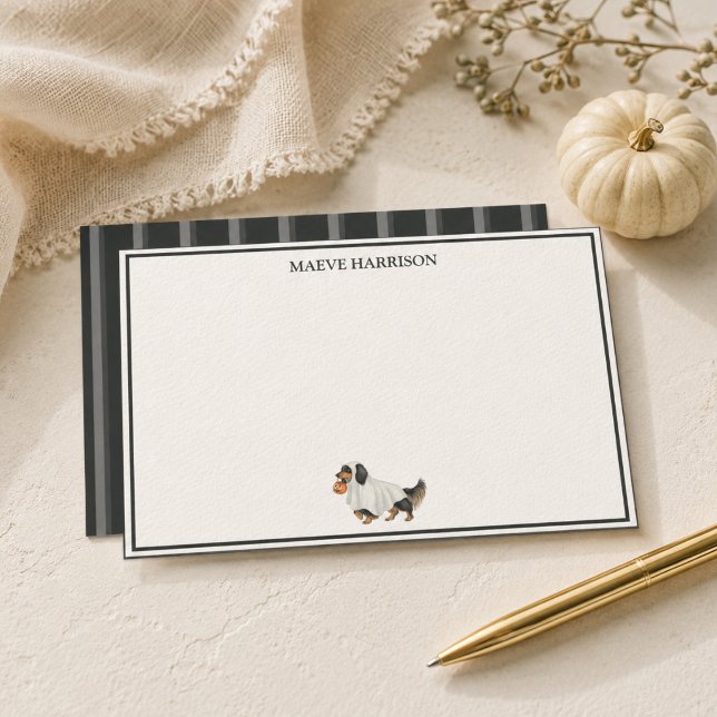 Halloween-doxa med randig kolgrafit-design brevpapper (Preppy Charcoal Stripe Halloween Dachshund Stationery)