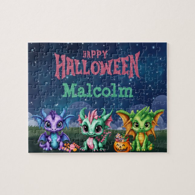 Halloween Dragon Anpassningsbar Child Namn Puzzle Pussel (Horisontell)