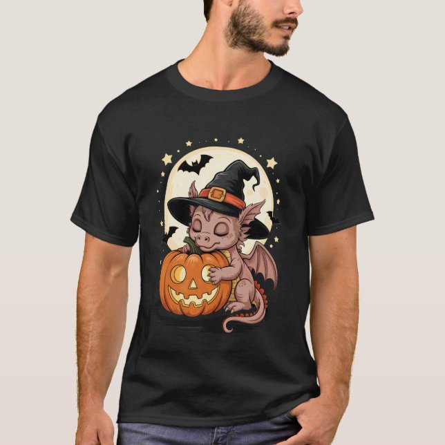 Halloween Drakhäxa Hatt Pumpa Kuslig T Shirt (Framsida)