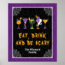 Halloween Drinkar Lila Damask Festskylt