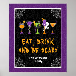 Halloween Drinkar Lila Damask Festskylt Poster