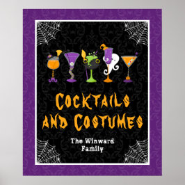 Halloween Drinkar Lila Damask Festskylt Poster