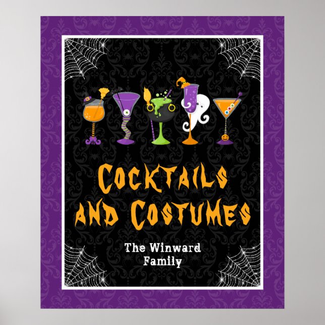 Halloween Drinkar Lila Damask Festskylt Poster (Framsidan)