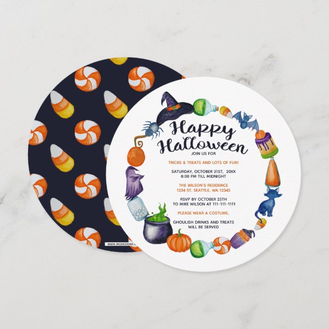 Halloween Drinks Candies och Treats Halloween Inbjudningar (Fram/baksida)