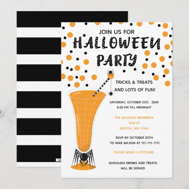 Halloween Drinks Candies och Treats Halloween Inbjudningar (Fram/baksida)