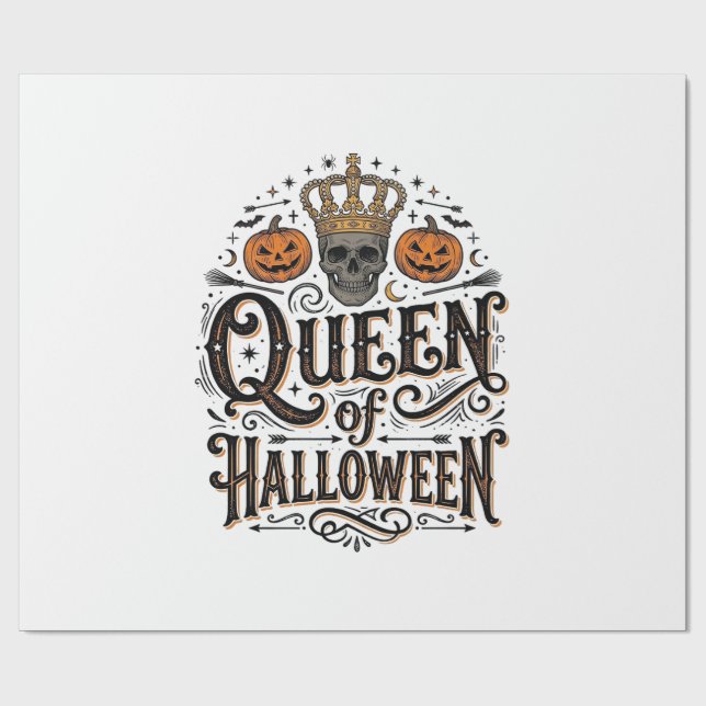 Halloween-drottning Vintage Skalle Pumpa Tröja Bes Presentpapper (Platt)