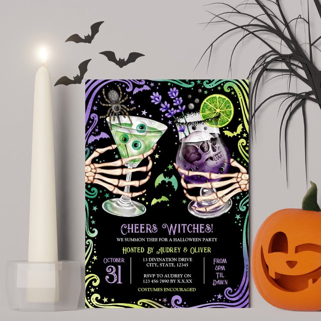 Halloween-drycker och kostymer Häxor Inbjudningar (Halloween Cocktails and Costumes Witches Invitation)