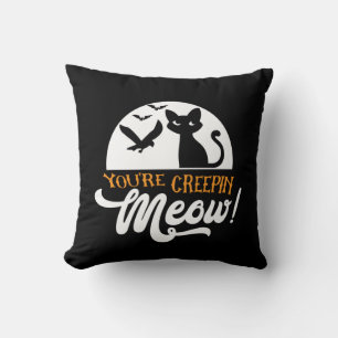 Halloween du är Creepin Meow Birthday Kudde