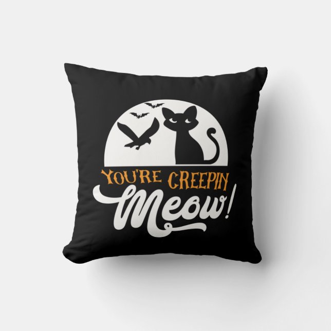 Halloween du är Creepin Meow Birthday Kudde (Framsida)