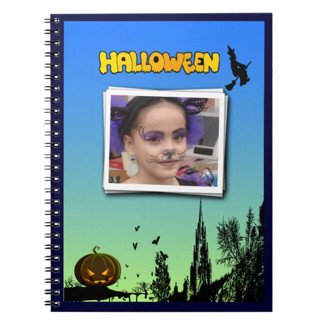 Halloween Dusk med Witch Lägg till bild Ram Anteckningsbok (Framsidan)
