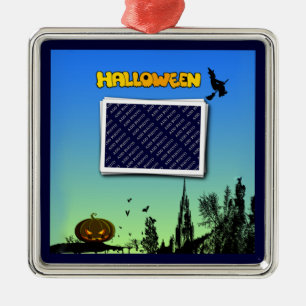 Halloween Dusk med Witch Lägg till bild Ram Julgransprydnad Metall