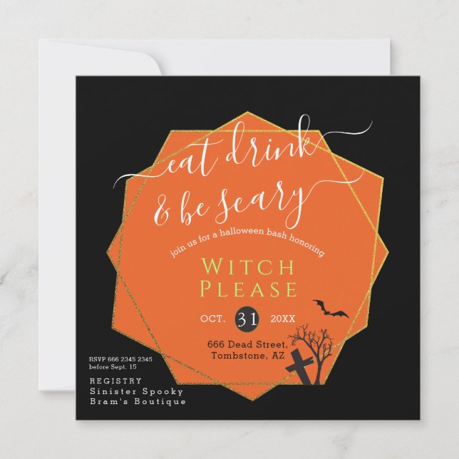 Halloween Eat Drink är Scary Black Orange Parody Inbjudningar (Framsida)