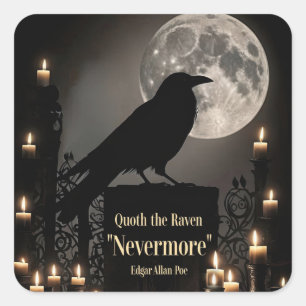 Halloween Edgar Allan Poe Korp Gotisk Fyrkantigt Klistermärke