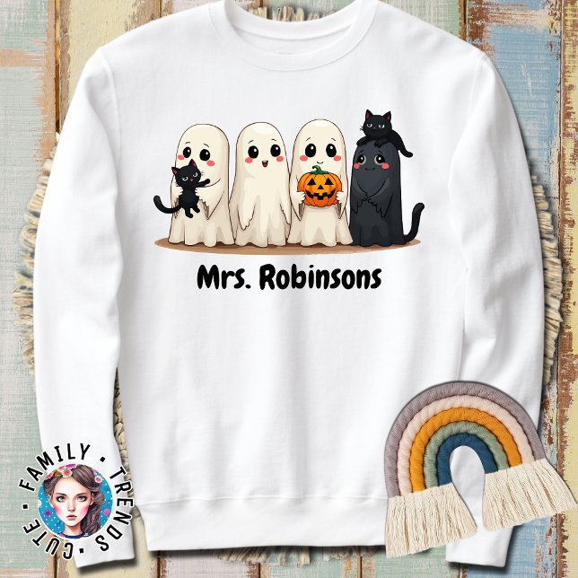 Halloween-eget namn Ghost Cats Cat Dam Mamma Gift T Shirt (Skapare uppladdad)