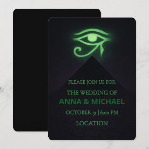 Halloween Egyptian Öga i Horus Mörk grönt Bröllop Inbjudningar