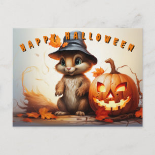 Halloween-ekorre i grumlig spets med pumpkin helg vykort