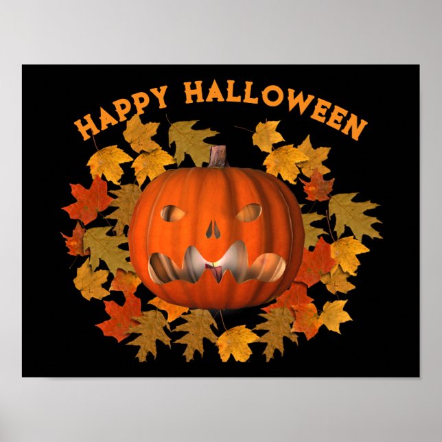 Halloween-Elaket Jack o lantern och Höst löv Poster (Framsidan)