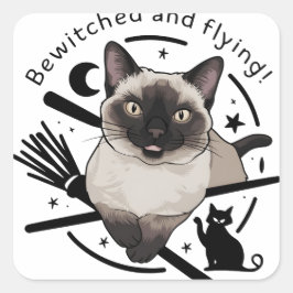 Halloween Elegance: Den flytande siamesiska katten Fyrkantigt Klistermärke