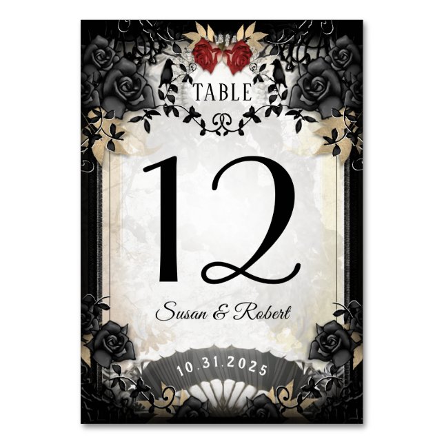 Halloween Elegant Black Ro Bordsnummer Card (Framsidan)