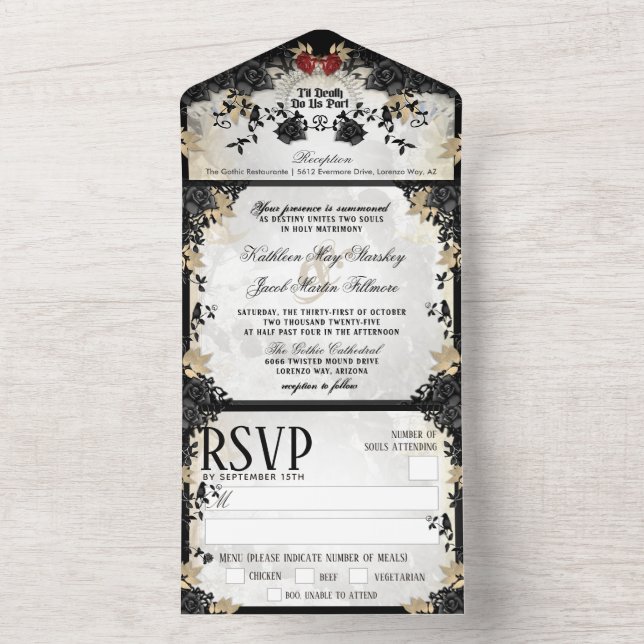 Halloween Elegant Black Ro Skeletons MENU OSA (Insida)