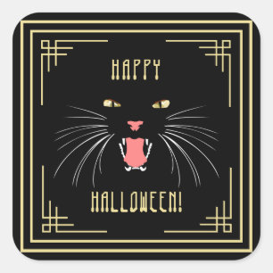 Halloween-Elegant för issing Cat Black Fyrkantigt Klistermärke