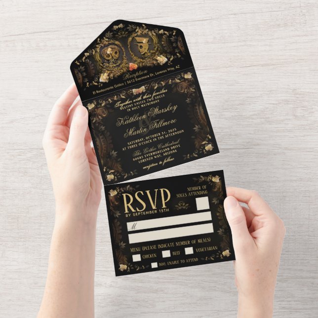 Halloween Elegant Golden Skeletons - MENU OSA All (Avrivbar del)