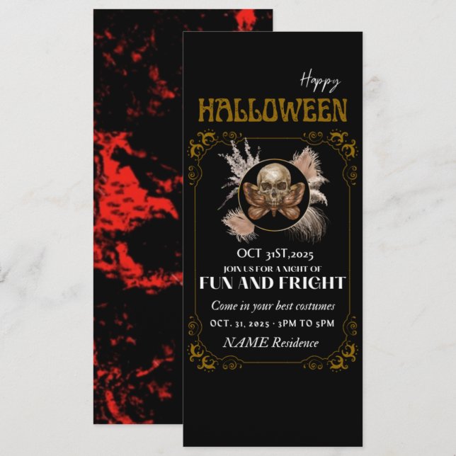 Halloween elegant guldskelett-inbjudan inbjudningar (Fram/baksida)