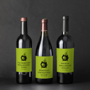 Halloween elixir, lustig personlig cauldron vinflaska etikett