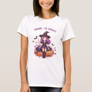 Halloween eller Bus eller Bjud Purple Witch Pumpor T Shirt