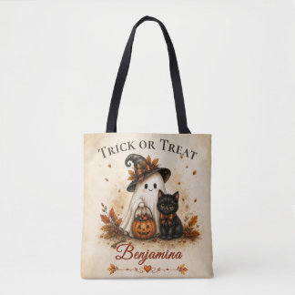Halloween eller Bus eller Bös Ghost & Svart Katt Tygkasse