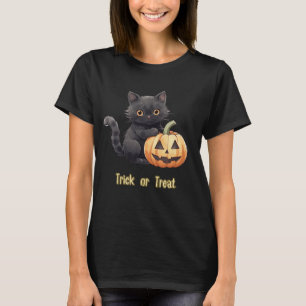 Halloween eller Bus eller Bounty Svart Katt Pumpa T Shirt