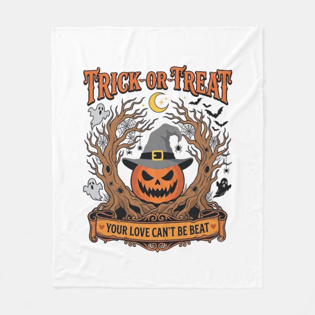 Halloween eller Bus eller Godis Halloween Pumpa Hä Fleecefilt (Framsidan)