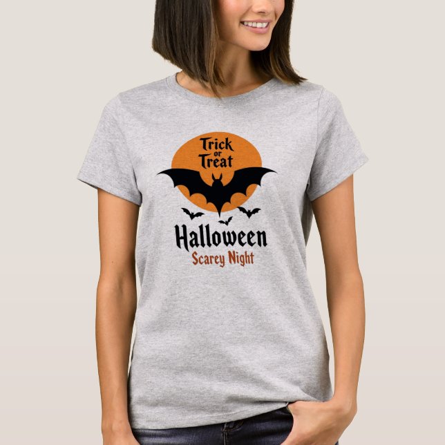 Halloween eller bus eller godis Ljusande fladdermu T Shirt (Framsida)
