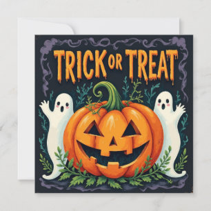 Halloween eller bus eller godis Pumpa och spöke Julkort
