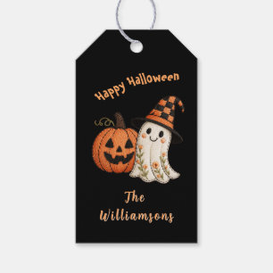 Halloween eller Bus eller Godis Pumpa Spöke Hallow Presentetikett