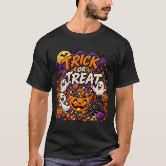 Halloween eller Bus eller Godis Spöken Svart Katt T Shirt