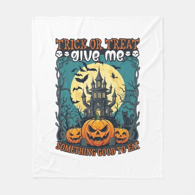 Halloween eller Bus eller Godis Spökhus Pumpa Fleecefilt (Framsidan)