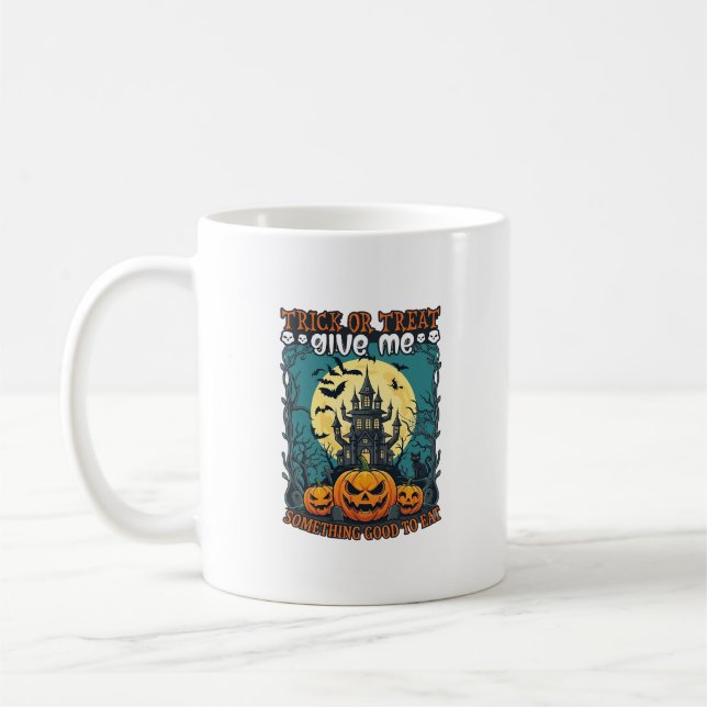 Halloween eller Bus eller Godis Spökhus Pumpa Kaffemugg (Vänster)