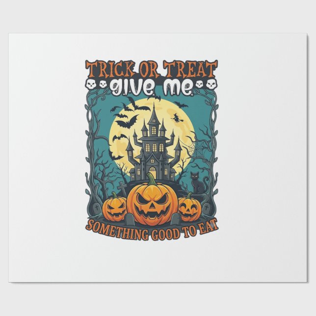 Halloween eller Bus eller Godis Spökhus Pumpa Måna Presentpapper (Platt)