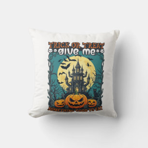 Halloween eller Bus eller Godis Spökhus Pumpa Måne Kudde