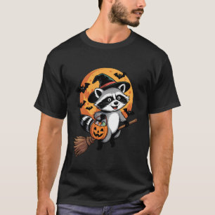 Halloween- eller bus eller godis-tvättbjörn häxa p t shirt