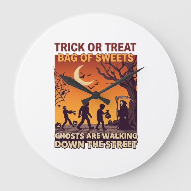 Halloween eller bus eller godis Zombie Döden Pumpa Stor Klocka (Framsida)