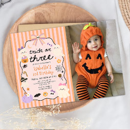 Halloween- eller busghost 3-års födelsedagsfoto inbjudningar