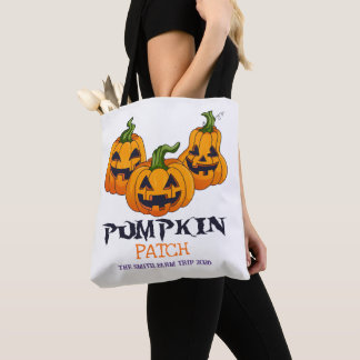 Halloween eller familjens höstutflykt på pumpafält tygkasse
