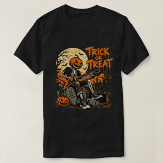 Halloween eller godis pumpa skelett musiker t shirt