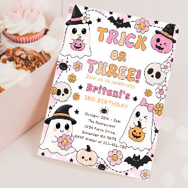 Halloween eller Tre Halloween 3-års födelsedagsfes Inbjudningar