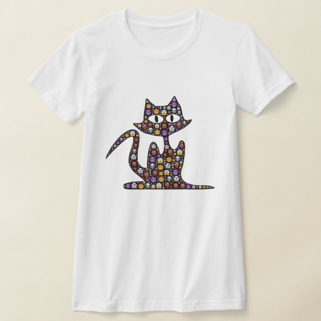 Halloween Emoji Black Cat T-shirt (Laydown)