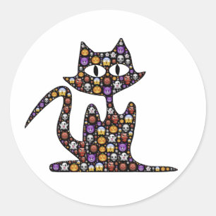 Halloween Emoji svart katt Runt Klistermärke
