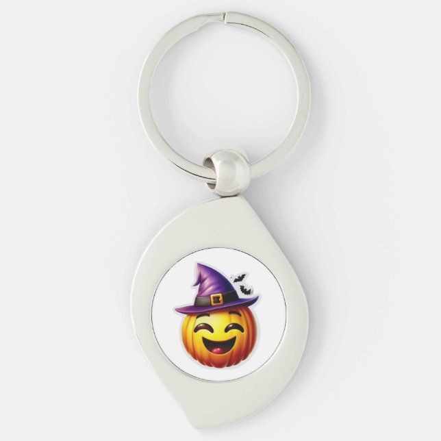 HALLOWEEN EMOJI SWIRL SILVERFÄRGAD NYCKELRING (Framsidan)