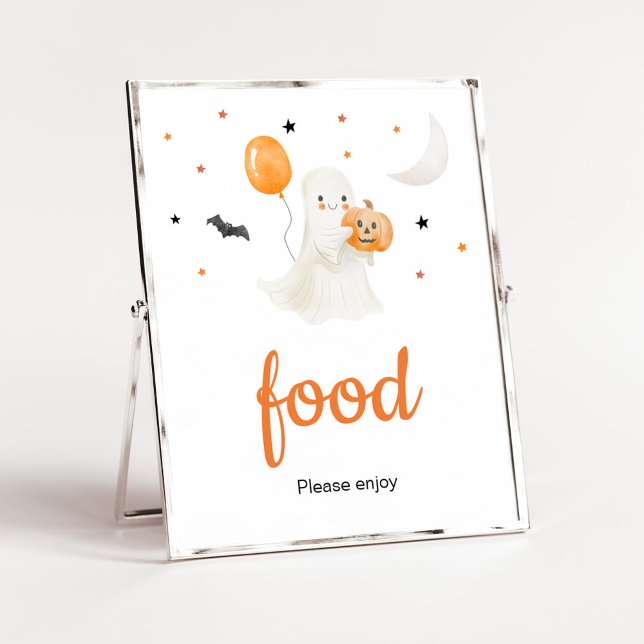 Halloween, en liten babybabyskor mat poster (A Little Boo Baby Shower Food Sign)
